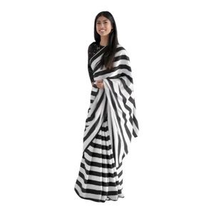 Black and white saree with black sequence blouse